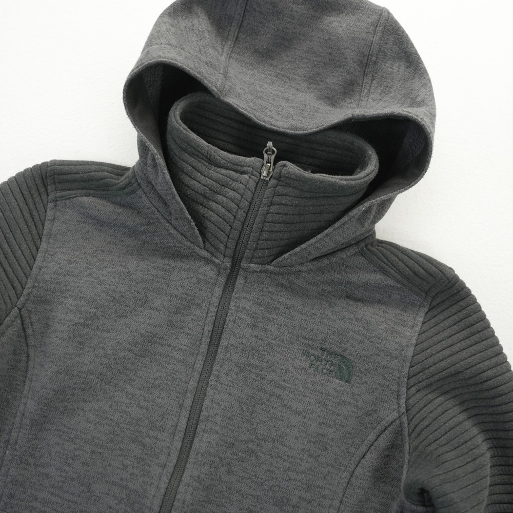 The North Face Womens Gray Full Zip Ribbed Sleeve Fleece Hoodie Size M Gorpcore